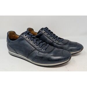 Magnanni Navy Leather Perforated Lace Up Sneakers Men's Size 11.5 VERY NICE!